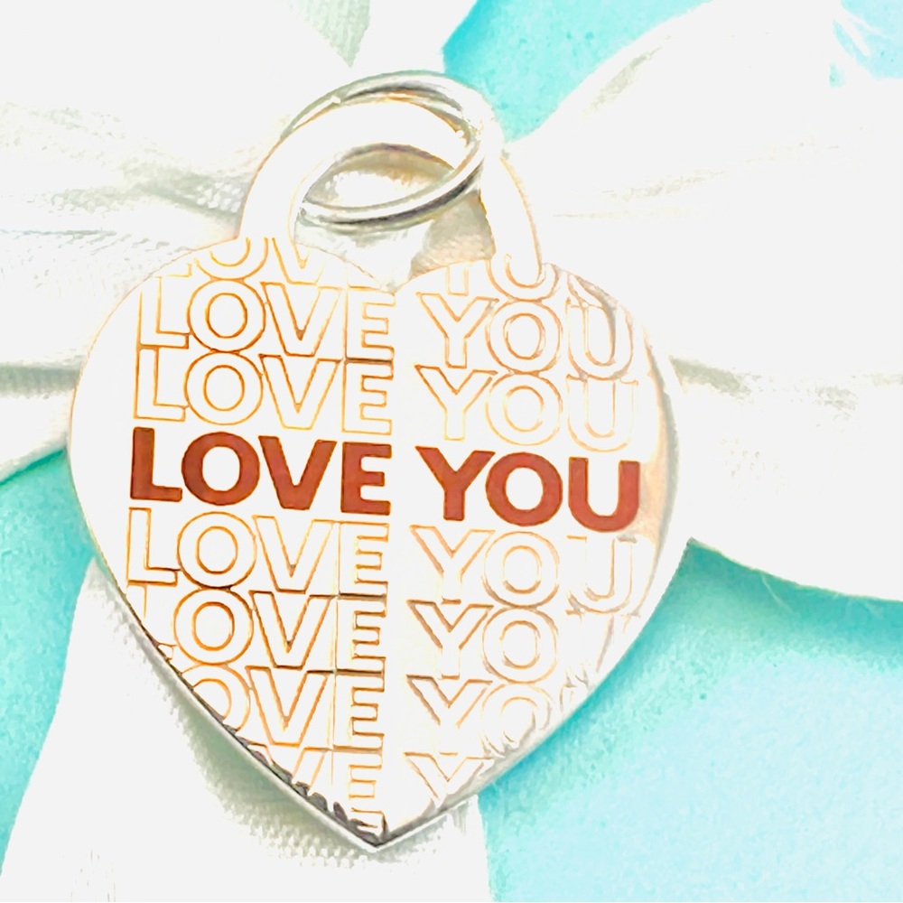 Tiffany & Co Red Enamel LOVE YOU LARGE Heart Tag  Sterling Silver Pendant Charm